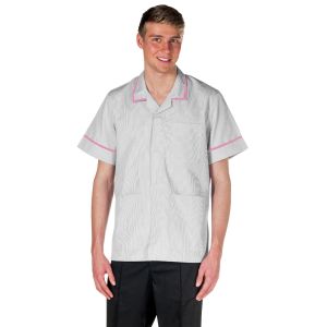 Male Nursing Tunic with NTU embroidery / GREY STRIPE/PINK