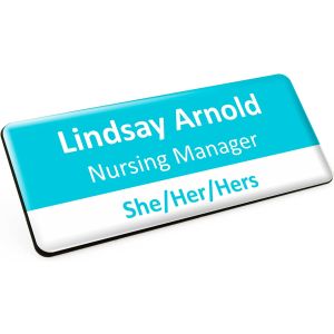 Turquoise Name Badge with Job Title and Pronouns