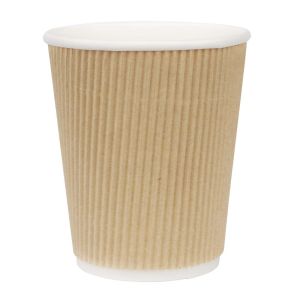 Fiesta Recyclable Coffee Cups Ripple Wall Kraft 225ml / 8oz (Pack of 25)