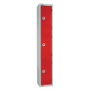 Elite Three Door Coin Return Locker Red