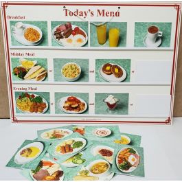 60 MEAL CARDS BREAKFAST/LUNCH/DINNER ITEMS DAILY MENU BOARD CARE HOME/ SEN 