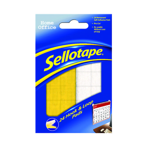 2x Sellotape Pack Of 24 Permanent Hook & Loop Sticky Pads 20mm x 20mm 