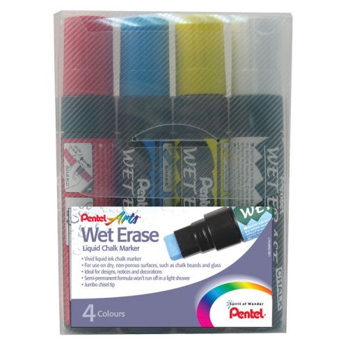 Boards Glass Pen SMW56 4 X Pentel Jumbo Wet Erase Chalk Marker-Chisel Tip 